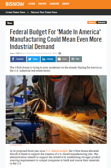 Federal Budget For ‘Made In America’ Manufacturing Could Mean Even More Industrial Demand