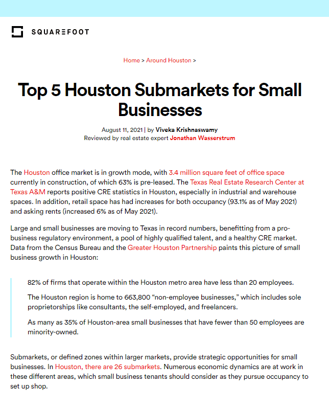 Top 5 Houston Submarkets for Small Businesses