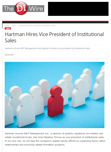 Hartman Hires Vice President of Institutional Sales