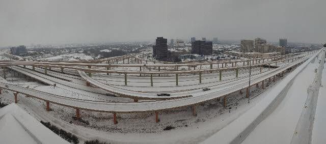 Freeway in Dallas Texas during winter storm